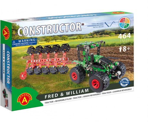 Alexander Toys Constructor Fred és William traktor forgatható ekével fém építőjáték 2164