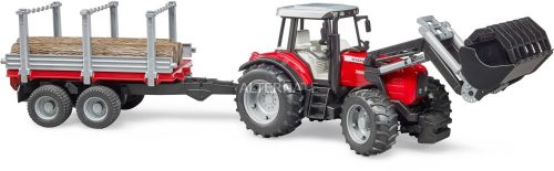 Bruder 02046 Massey Ferguson 7480 homlokrakodóval és rönkszállítóval